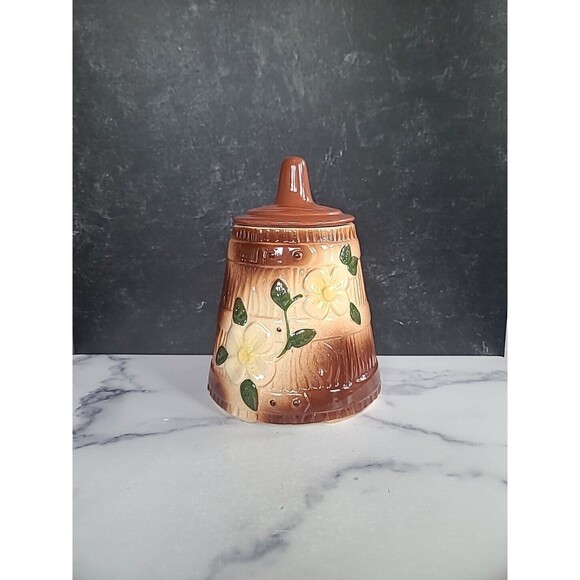 Vintage Floral Lidded Butter Churn Cookie Jar, READ - Picture 1 of 10